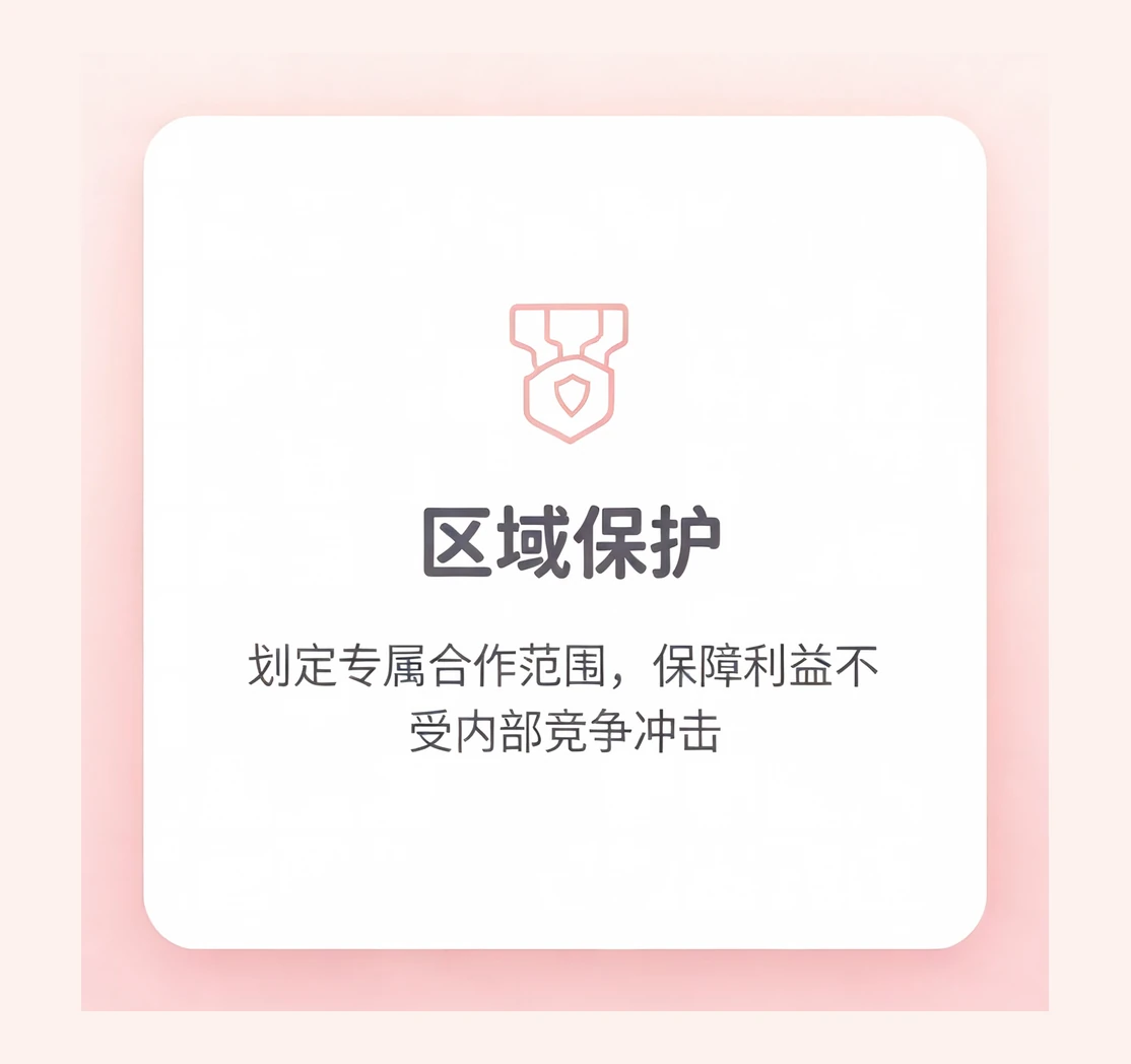 区域保护。划定专属合作范围，保障利益不受内部竞争冲击